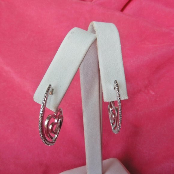 SUN 925 Sterling SILVER HEARTS DIAMONDS EARRINGS - Picture 8 of 15